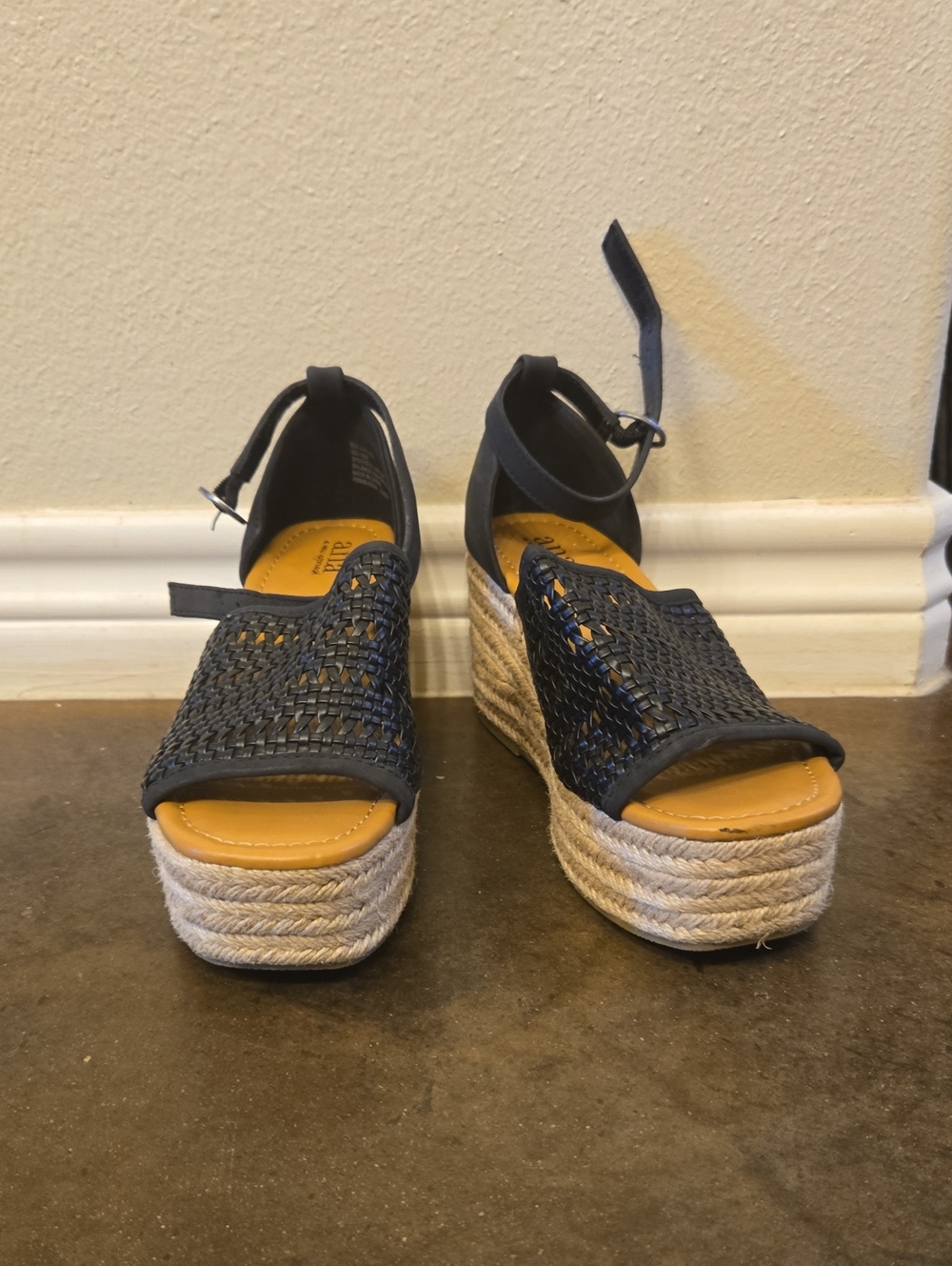 a.n.a Navy Woven Espadrille Platform Wedge Sandals